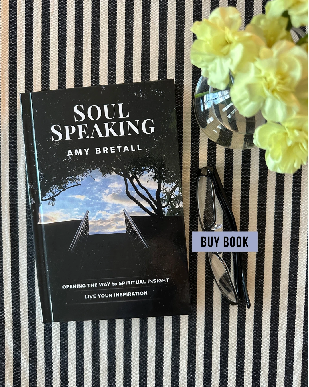 Soul Book graphic yellow flowers glasses Website black counter mirror. Portrait